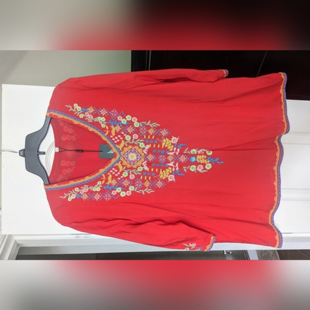 NWT Laura Klein red embroidered tunic